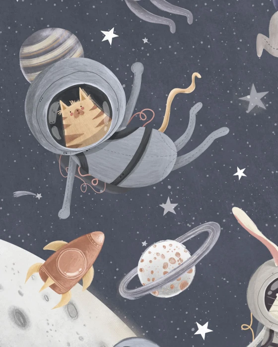 Szeroki łuk kosmiczny ze zwierzętami astronautami w pokoju dziecka