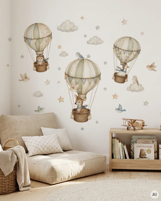 Naklejki ścienne z balonami i zwierzętami LITTLE SKY ADVENTURE II w pokoju dziecka