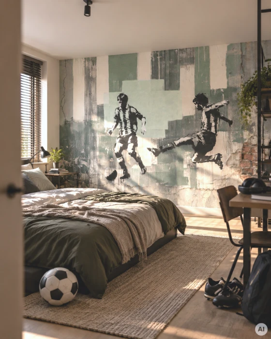 Sports wallpaper with football players and a distressed wall effect