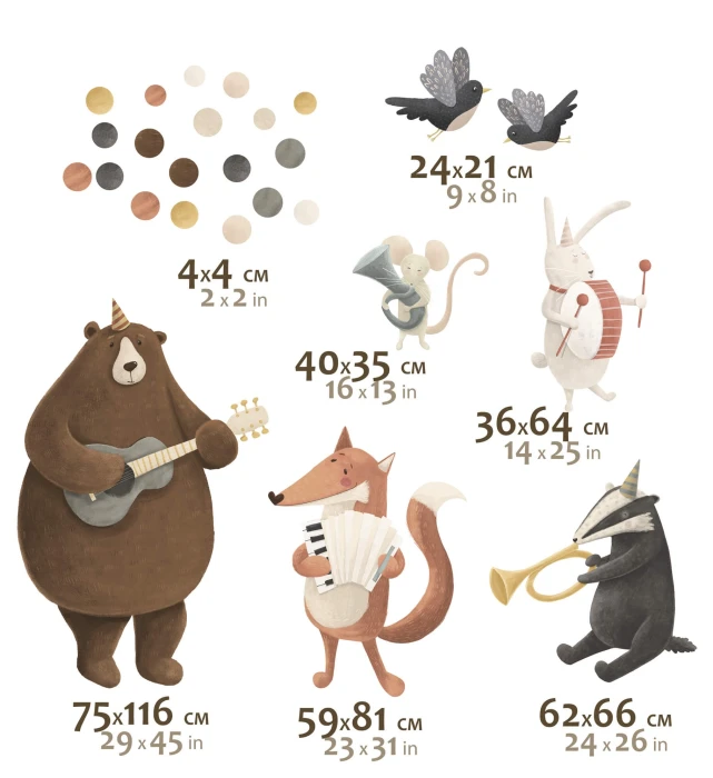 Naklejki z leśnymi zwierzętami grającymi na instrumentach