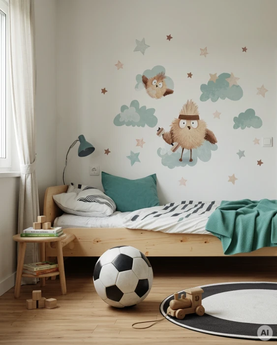 Naklejki WALLY FIT z sową, chmurami i gwiazdkami