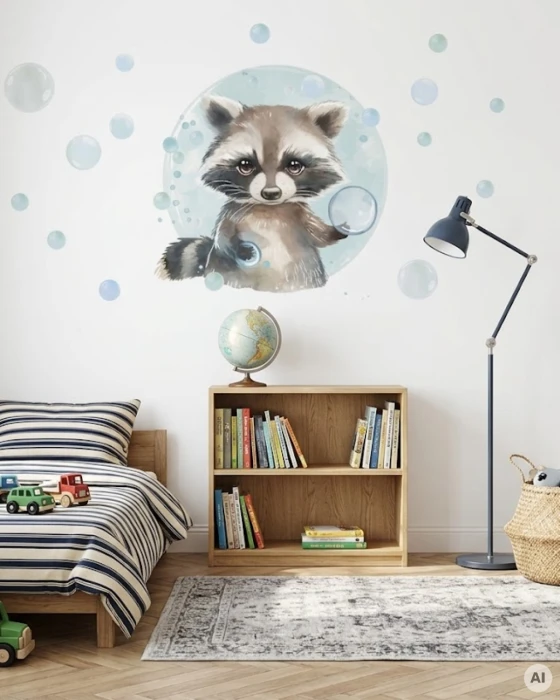 Naklejki ścienne z szopem i bańkami BUBBLEZOO