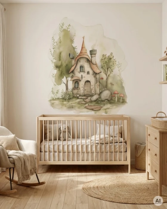 Naklejka ścienna Domek Wróżek w pniu drzewa