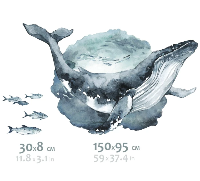 Oceaniczna naklejka ścienna z wielorybem i rybami