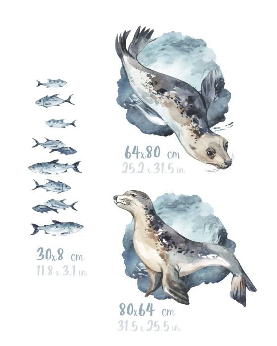 Oceaniczna naklejka ścienna z dwiema fokami