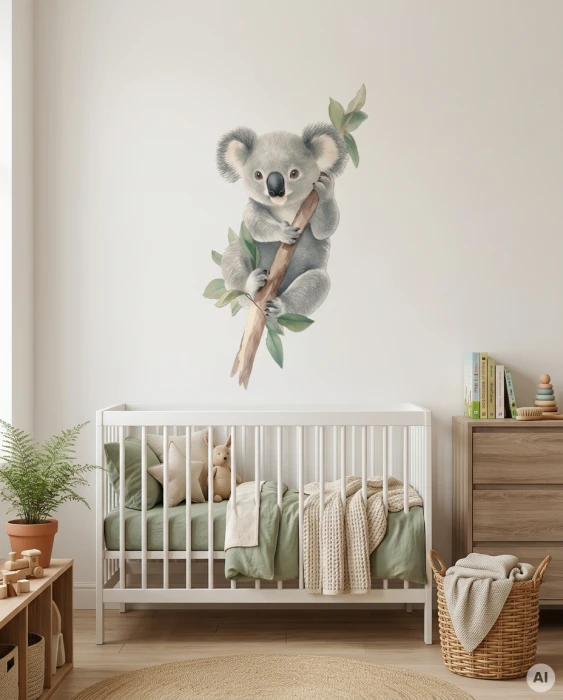 Koala na gałęzi z liśćmi – naklejka do pokoju dziecka