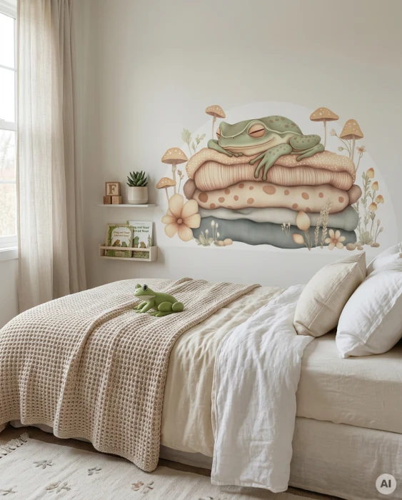 Naklejka NAPTIME ze śpiącą łasicą w pastelowej aranżacji pokoju dziecięcego