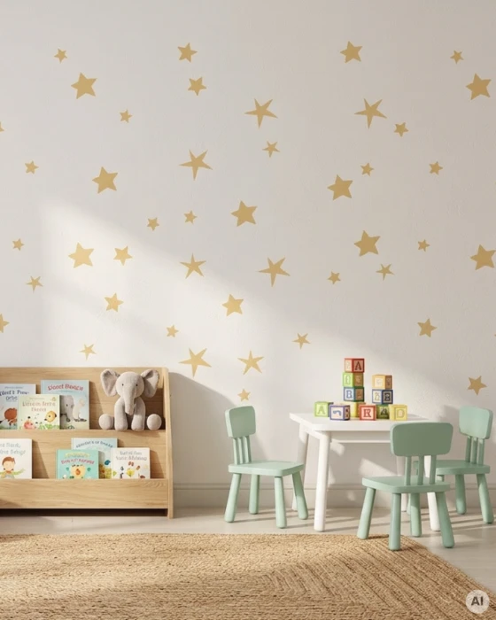 Naklejki ścienne NITEWISH – zestaw 40 żółtozłotych gwiazdek w pięciu rozmiarach