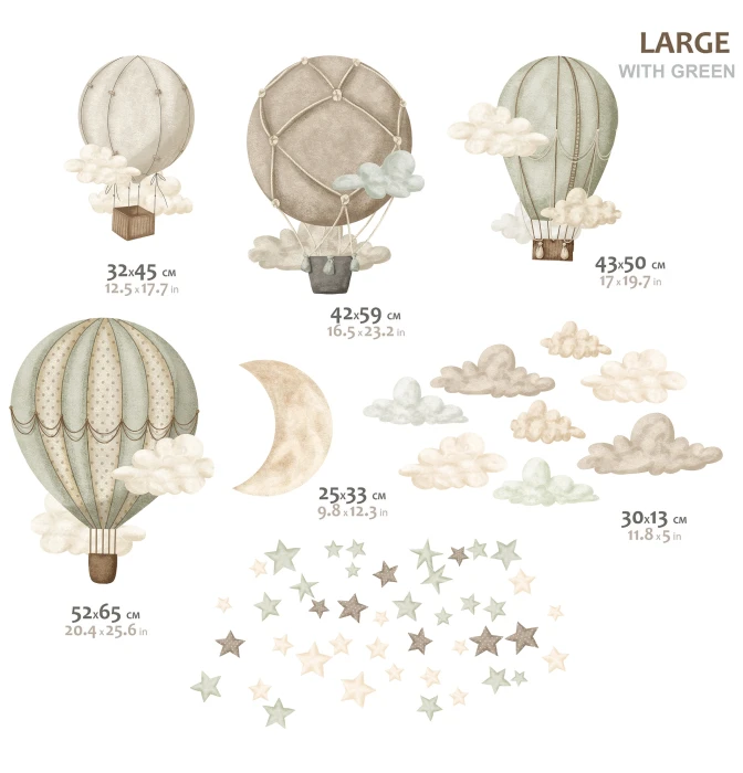 Naklejki STARDUST z balonami i chmurkami Large zielony