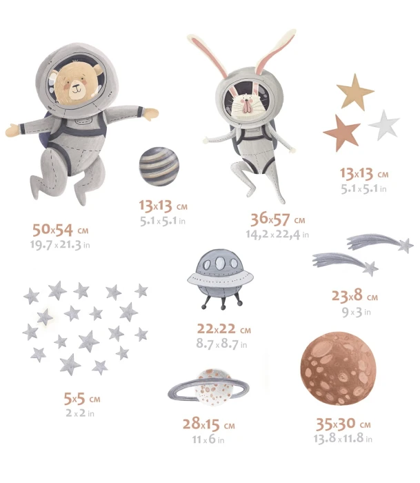 Naklejki ASTRO z planetami, spadającymi gwiazdami i małym latającym spodkiem UFO
