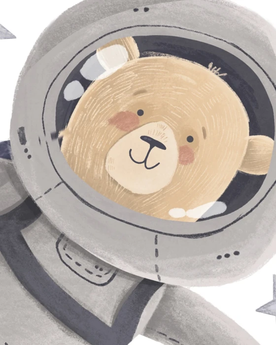Kosmiczne naklejki do pokoju dziecka z misiem i królikiem ubranymi w skafandry astronautów