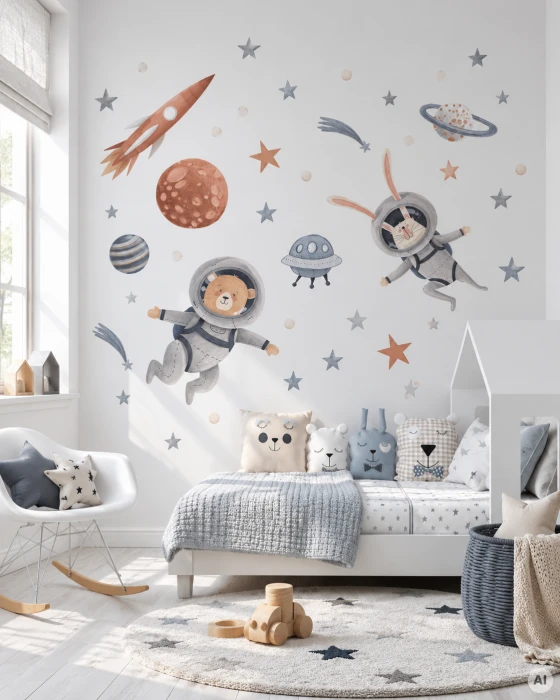 Naklejki ścienne miś i królik astronauci ASTRO