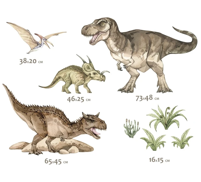 Naklejki PREHISTORIA z dinozaurami oraz zielonymi trawami i niewielkimi skałami