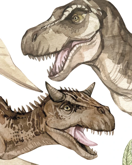 Akwarelowe naklejki z tyranozaurem i innymi prehistorycznymi zwierzętami do pokoju dziecka
