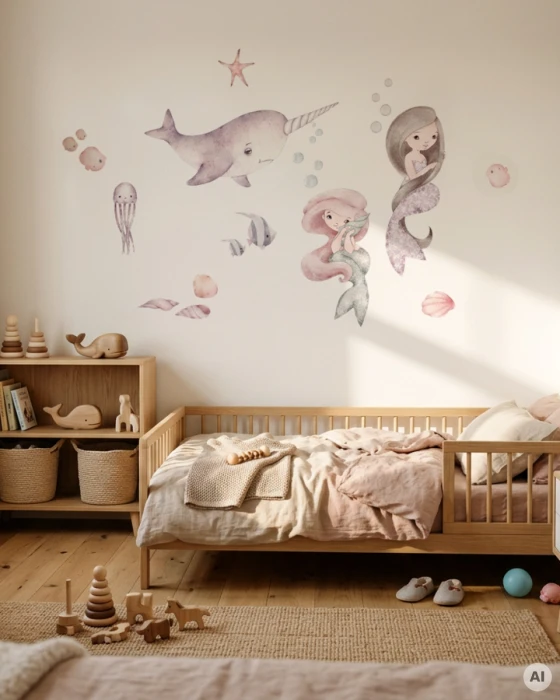 Zestaw naklejek ściennych SYRENKI II z ilustracjami inspirowanymi morskim światem