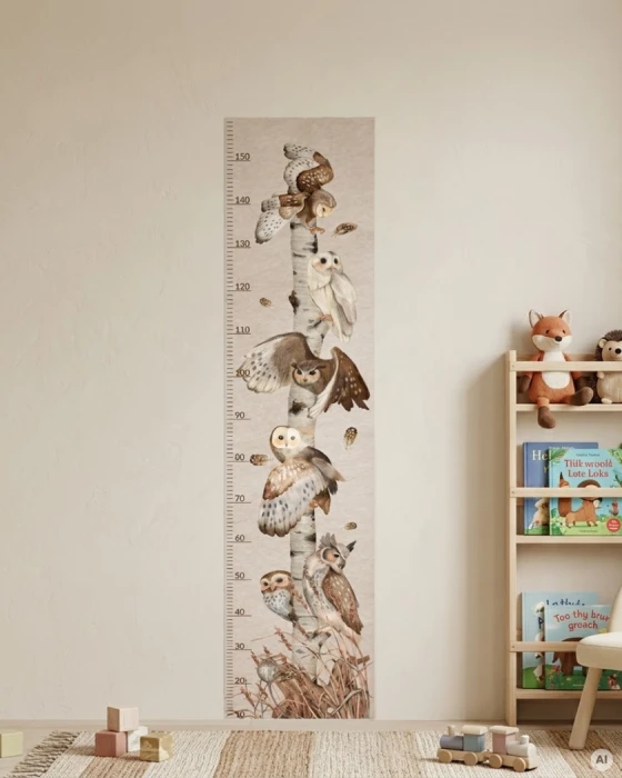 Samoprzylepna miarka z sową i podziałką do mierzenia wzrostu dziecka od 10 do 150 cm
