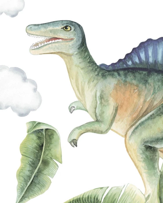 Naklejki DINO III Medium z zielonym spinozaurem, brązowym triceratopsem i roślinnymi dodatkami