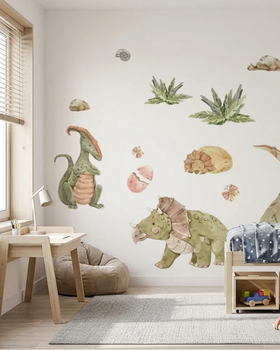 Naklejki DINO BAMBINO II – triceratops 93 × 61 cm, parazaurolof 42 × 68 cm i pterozaur 61 × 36 cm