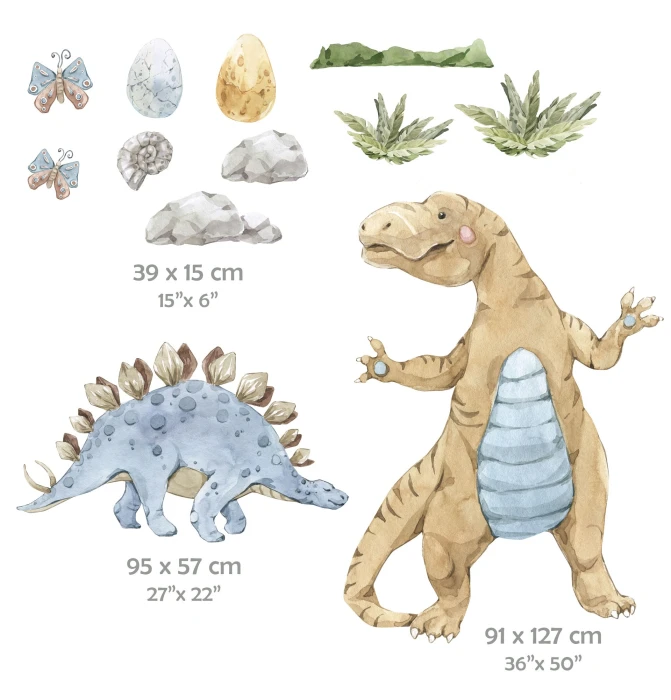 Naklejki DINO BAMBINO – tyranozaur 100 × 130 cm i stegozaur 95 × 56 cm