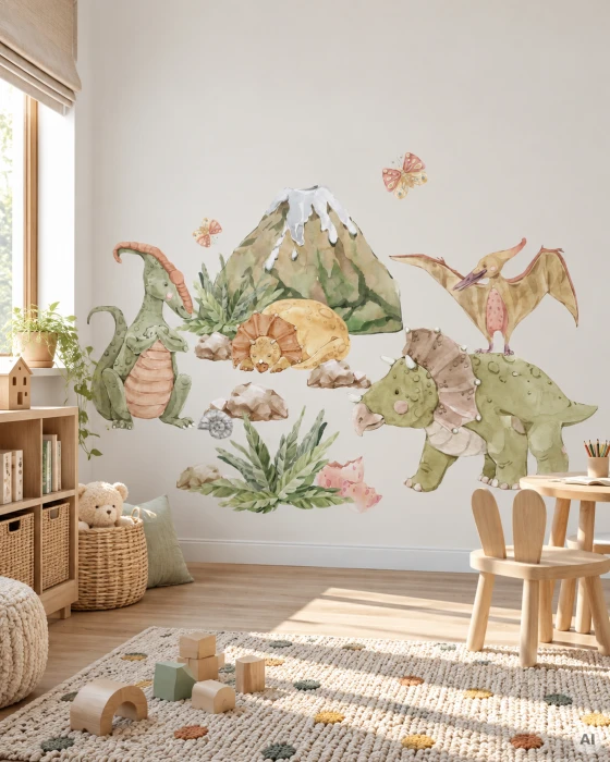 Naklejki ścienne z dinozaurami i wulkanem 