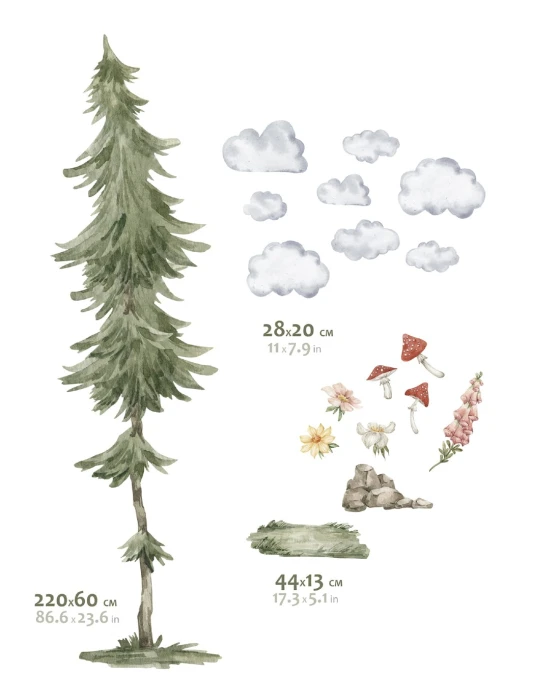 Naklejki z drzewami i roślinami FOREST w naturalnych odcieniach zieleni