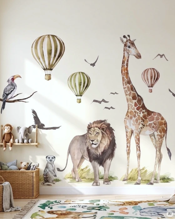 Naklejki ścienne z żyrafą i lwem SAVANNA