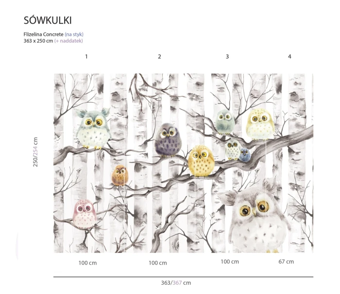 Tapeta wyprzedażowa SÓWKULKI – na ścianę 363 × 250 cm