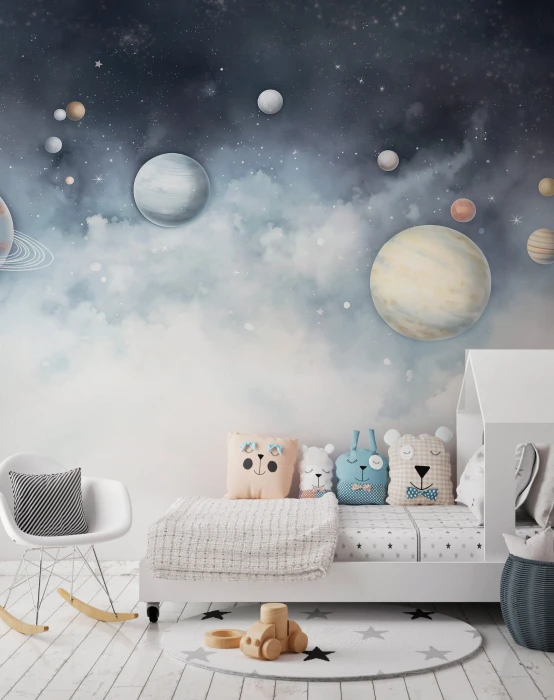 Kosmiczna tapeta dziecięca z Saturnem i planetami