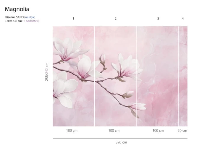 Tapeta outletowa z magnoliami MAGNOLIA – 320 × 280 cm