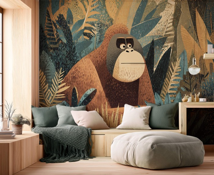 Tapeta z orangutanem w dżungli w pokoju dziecka