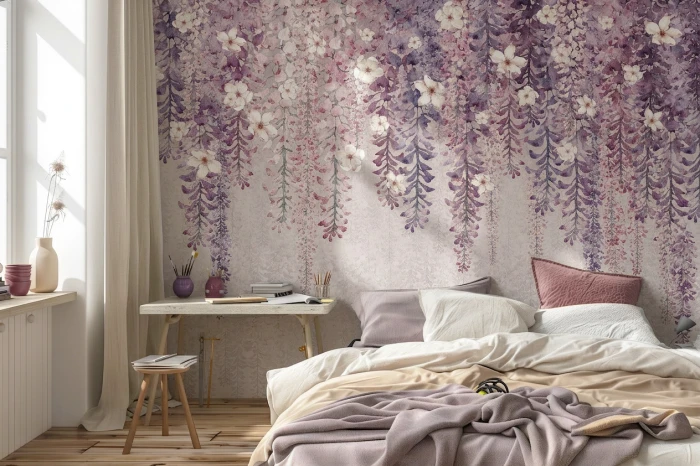Tapeta BLOSSOM ze zwisającymi kwiatami glicynii