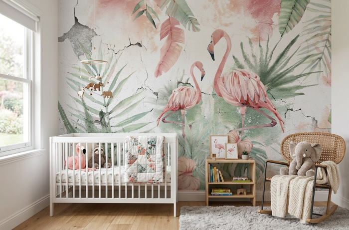 Tapeta flimingi zielone