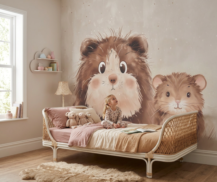 Tapeta Cuddly Friends - świnka morska i mysz