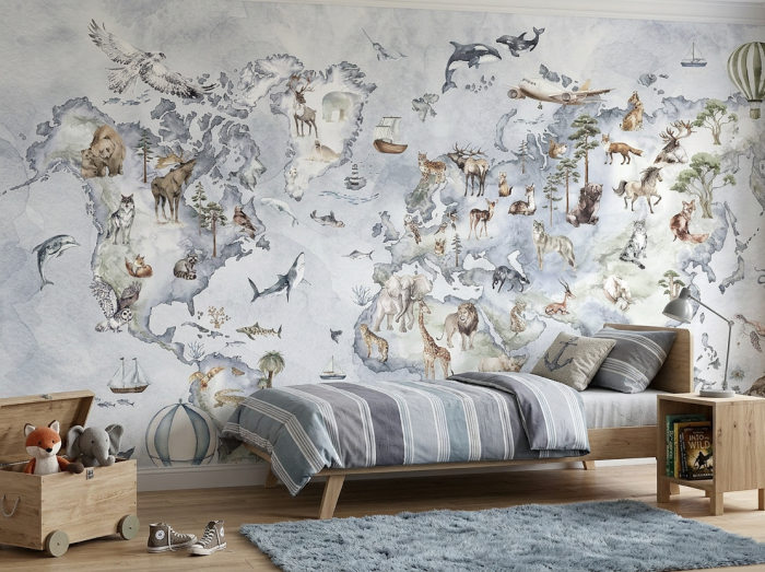 Tapeta MAPA ŚWIATA blue