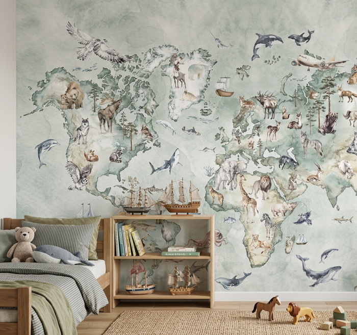 Tapeta MAPA ŚWIATA  mint