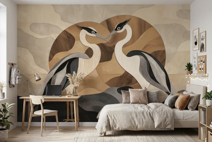 Tapeta z czaplami WOOD STORY