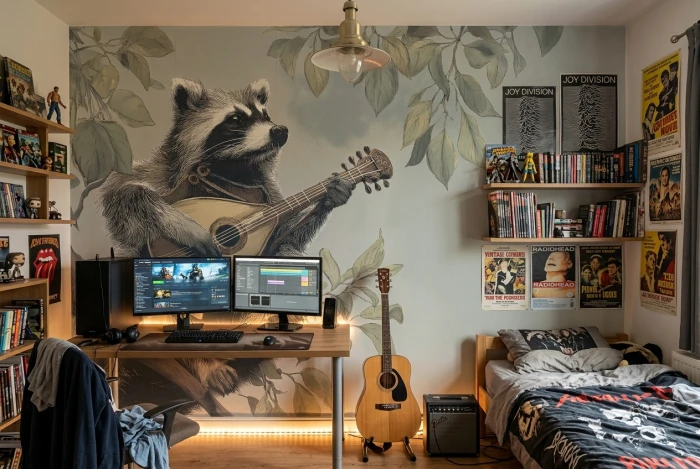 Tapeta z szopem grającym na gitarze WOODSONG v