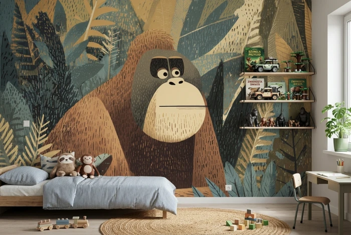 Tapeta BORNEO z orangutanem wśród tropikalnych liści