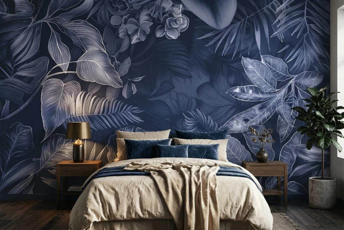 Tapeta granatowa BLUE JUNGLE