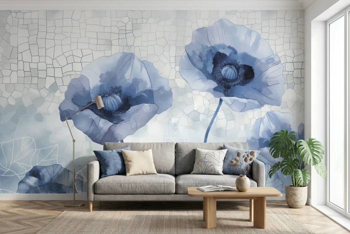 Akwarelowa tapeta z niebieskimi makami SPLASH