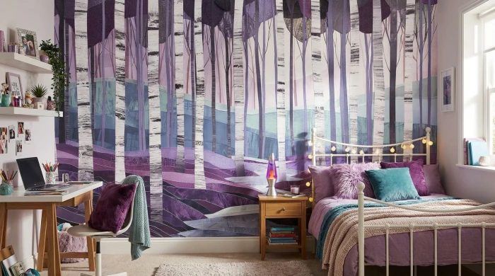 Tapeta z brzozowym lasem LAVENDER HAVEN