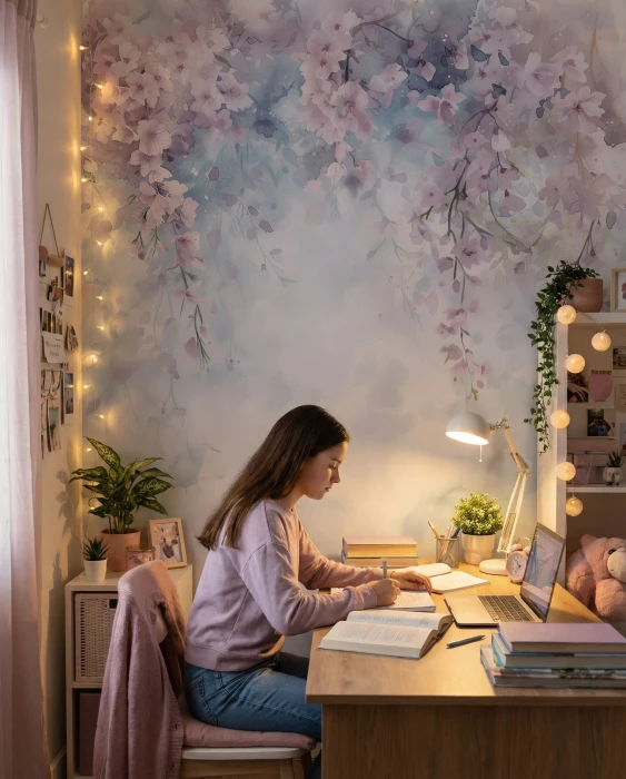 Tapeta sakura z delikatnymi różowymi kwiatami