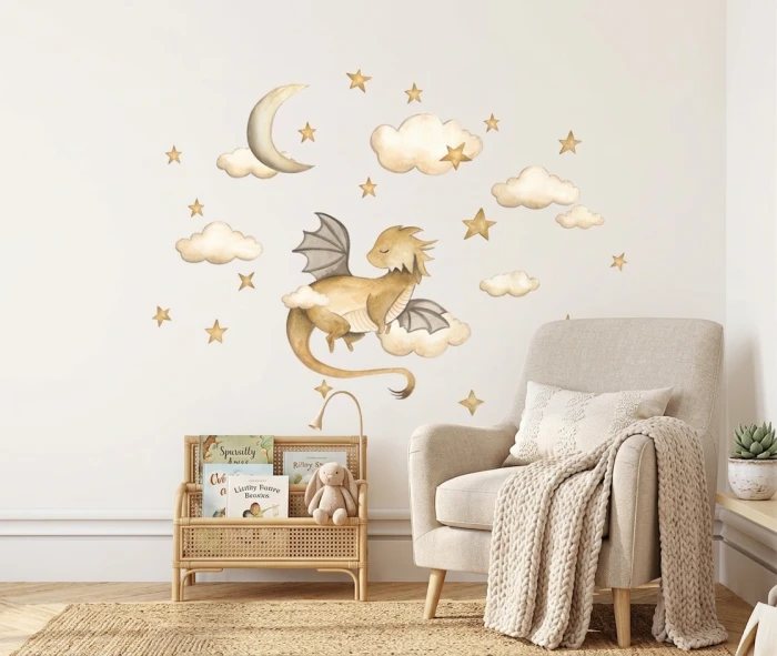 Wandtattoo Aufkleber Grauer DRACHE Gold