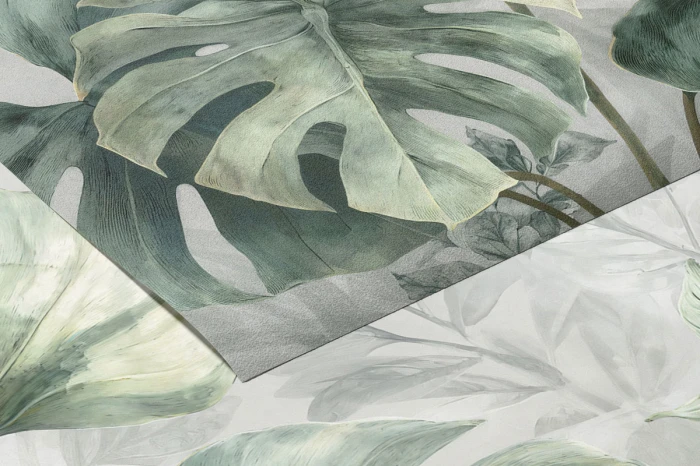 Zielona tapeta botaniczna MONERA z tropikalnymi liśćmi
