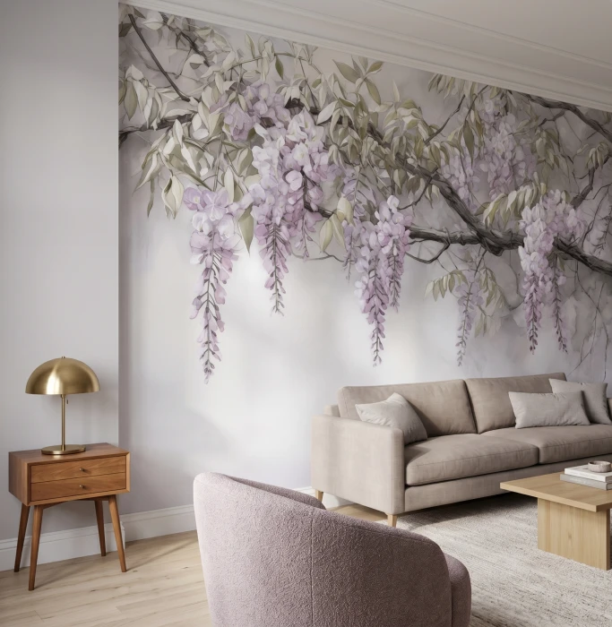 Pastelowa tapeta botaniczna w stylu japandi