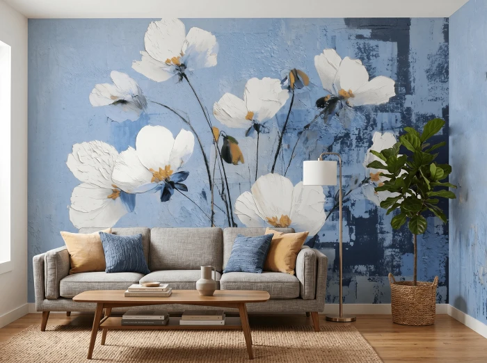 Malarska tapeta VELUNE BLUE w granacie i błękicie