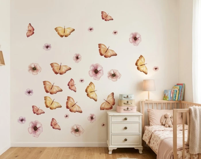 Wandtattoo Aufkleber  SCHMETTERLINGE UND BLUMEN