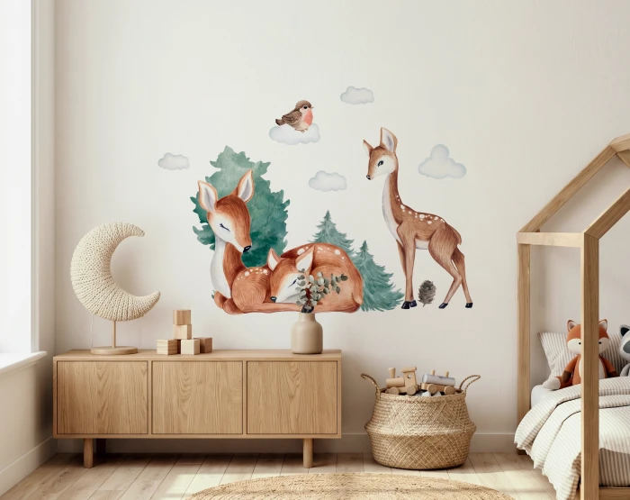 Wandtattoo Aufkleber REHE Bäume