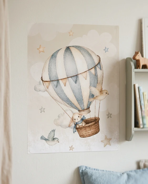 Häschen im Heißluftballon Poster