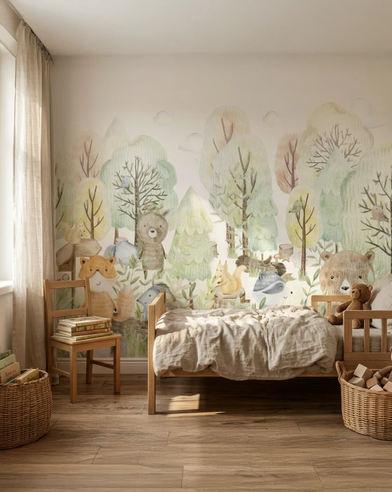 Tapeta z lasem i zwierzętami WOODLAND
